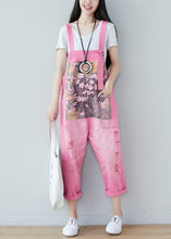 Load image into Gallery viewer, Handmade Pink Print Denim Straight Jumpsuits Spring