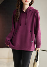 Load image into Gallery viewer, Handmade Purple Hooded Cotton Loose Sweatshirts Top Spring