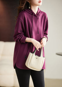 Handmade Purple Hooded Cotton Loose Sweatshirts Top Spring