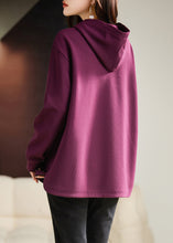 Load image into Gallery viewer, Handmade Purple Hooded Cotton Loose Sweatshirts Top Spring