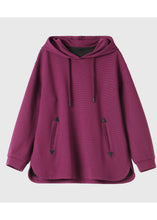 Load image into Gallery viewer, Handmade Purple Hooded Cotton Loose Sweatshirts Top Spring