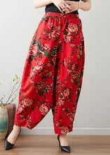 Load image into Gallery viewer, Handmade Red Print Cozy Waist Wide Pants