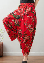 Load image into Gallery viewer, Handmade Red Print Cozy Waist Wide Pants