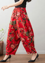 Load image into Gallery viewer, Handmade Red Print Cozy Waist Wide Pants