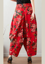 Load image into Gallery viewer, Handmade Red Print Cozy Waist Wide Pants