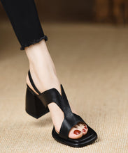 Load image into Gallery viewer, Handmade Splicing Buckle Strap Chunky Sandals Black Faux Leather