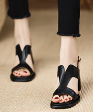 Load image into Gallery viewer, Handmade Splicing Buckle Strap Chunky Sandals Black Faux Leather