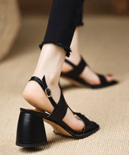 Load image into Gallery viewer, Handmade Splicing Buckle Strap Chunky Sandals Black Faux Leather