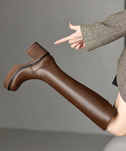 Load image into Gallery viewer, Handmade Splicing Zippered Chunky Heel Boots Brown Cowhide Leather