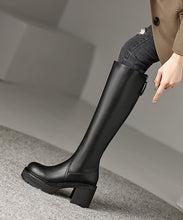 Load image into Gallery viewer, Handmade Splicing Zippered Chunky Heel Boots Brown Cowhide Leather