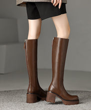 Load image into Gallery viewer, Handmade Splicing Zippered Chunky Heel Boots Brown Cowhide Leather