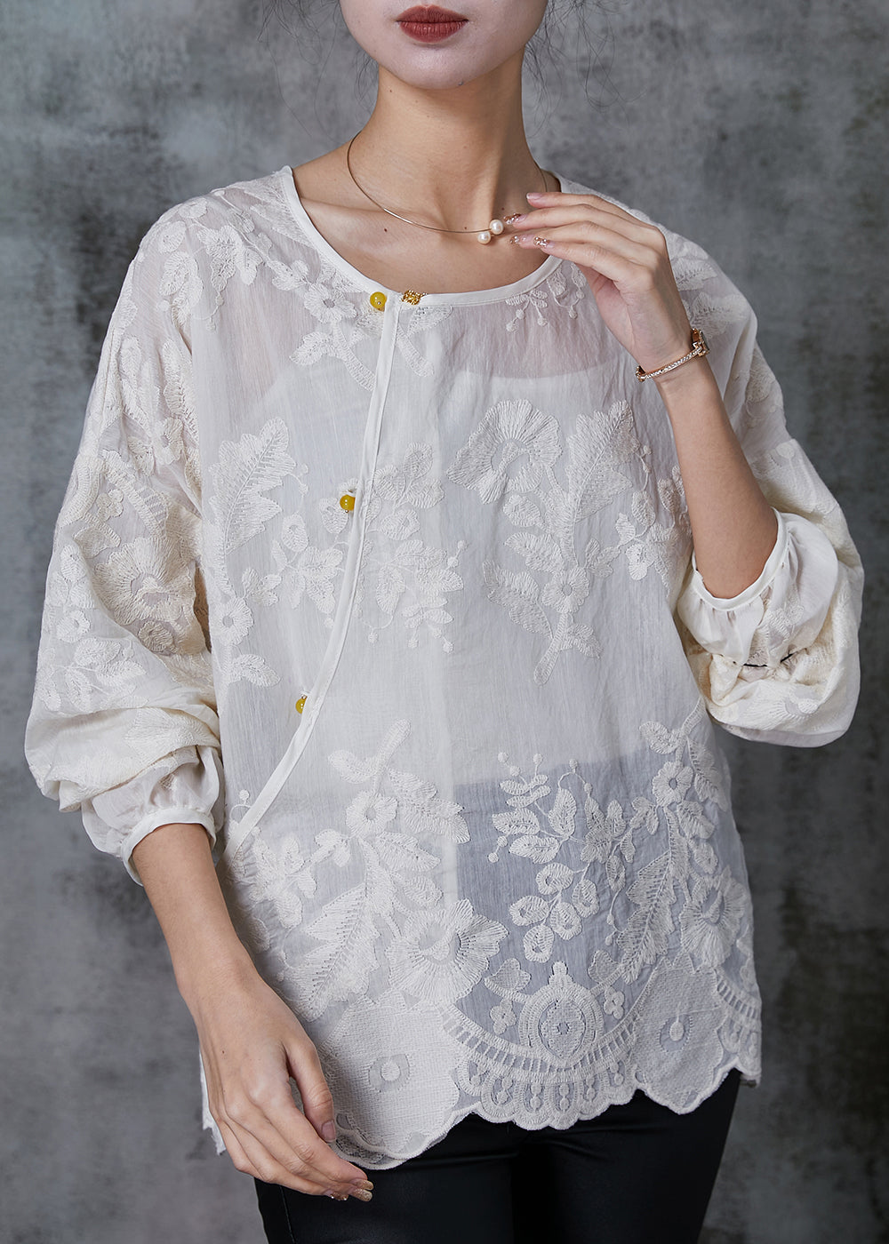 Handmade White Embroidered Cotton Shirt Top Summer