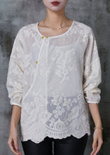 Load image into Gallery viewer, Handmade White Embroidered Cotton Shirt Top Summer