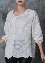 Load image into Gallery viewer, Handmade White Embroidered Cotton Shirt Top Summer