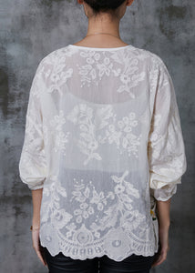 Handmade White Embroidered Cotton Shirt Top Summer