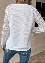 Load image into Gallery viewer, Handmade White O Neck Hollow Out Patchwork Cotton Top Fall