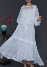 Load image into Gallery viewer, Handmade White Oversized Patchwork Lace Tulle Holiday Dress Spring