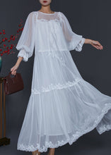 Load image into Gallery viewer, Handmade White Oversized Patchwork Lace Tulle Holiday Dress Spring