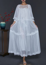 Load image into Gallery viewer, Handmade White Oversized Patchwork Lace Tulle Holiday Dress Spring