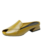 Load image into Gallery viewer, Handmade Yellow Peep Toe Splicing Soft Chunky Slide Sandals