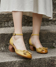 Load image into Gallery viewer, Handmade Yellow Sheepskin Bow Splicing Buckle Strap High Heels