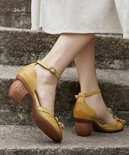 Load image into Gallery viewer, Handmade Yellow Sheepskin Bow Splicing Buckle Strap High Heels