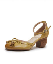 Load image into Gallery viewer, Handmade Yellow Sheepskin Bow Splicing Buckle Strap High Heels