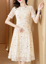 Load image into Gallery viewer, Italian Apricot O-Neck Print Wrinkled Chiffon Dresses Summer