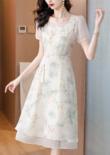 Load image into Gallery viewer, Italian Beige Ruffled Square Collar Print Chiffon Dresses Summer