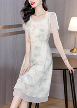 Load image into Gallery viewer, Italian Beige Ruffled Square Collar Print Chiffon Dresses Summer