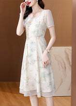 Load image into Gallery viewer, Italian Beige Ruffled Square Collar Print Chiffon Dresses Summer