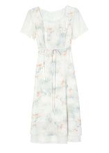 Load image into Gallery viewer, Italian Beige Ruffled Square Collar Print Chiffon Dresses Summer