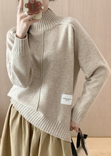 Load image into Gallery viewer, Italian Beige Turtleneck Side Open Thick Cotton Knit Sweaters Winter