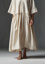 Load image into Gallery viewer, Italian Beige V Neck Wrinkled Patchwork Linen Long Dress Summer