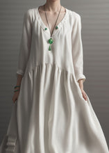 Load image into Gallery viewer, Italian Beige V Neck Wrinkled Patchwork Silk Long Dresses Summer