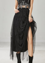 Load image into Gallery viewer, Italian Black Elastic Waist Tulle A Line Skirt Spring