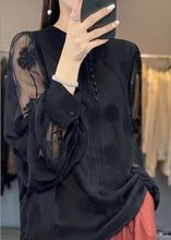 Load image into Gallery viewer, Italian Black Embroidered Button Chiffon Shirt Long Sleeve