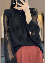 Load image into Gallery viewer, Italian Black Embroidered Button Chiffon Shirt Long Sleeve