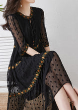 Load image into Gallery viewer, Italian Black Embroidered Exra Large Hem Silk Dress Summer