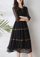 Load image into Gallery viewer, Italian Black Embroidered Exra Large Hem Silk Dress Summer