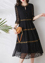 Load image into Gallery viewer, Italian Black Embroidered Exra Large Hem Silk Dress Summer