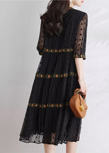 Load image into Gallery viewer, Italian Black Embroidered Exra Large Hem Silk Dress Summer