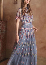 Load image into Gallery viewer, Italian Black Embroidered Wrinkled Patchwork Tulle Maxi Dresses Summer