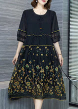 Load image into Gallery viewer, Italian Black Embroidered Wrinkled Patchwork Chiffon Dresses Summer