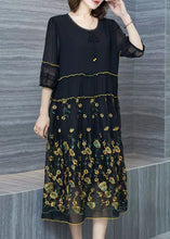 Load image into Gallery viewer, Italian Black Embroidered Wrinkled Patchwork Chiffon Dresses Summer