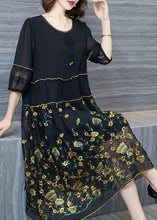 Load image into Gallery viewer, Italian Black Embroidered Wrinkled Patchwork Chiffon Dresses Summer