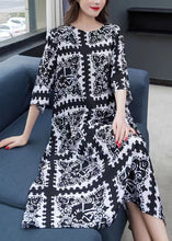 Load image into Gallery viewer, Italian Black O Neck Plaid Patchwork Chiffon Dress Half Sleeve