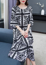 Load image into Gallery viewer, Italian Black O Neck Plaid Patchwork Chiffon Dress Half Sleeve