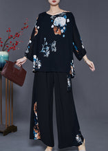 Load image into Gallery viewer, Italian Black Oversized Print Draping Chiffon Two Pieces Set Spring