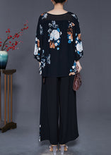 Load image into Gallery viewer, Italian Black Oversized Print Draping Chiffon Two Pieces Set Spring